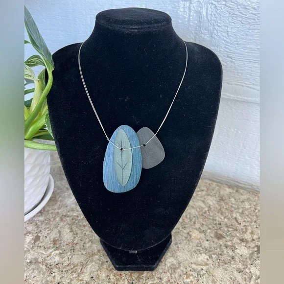 🌟 SALE $15 🌟 Caracol 90’s Metal And Blue, Green And Slate Wood Boho Abstract - Picture 2 of 6